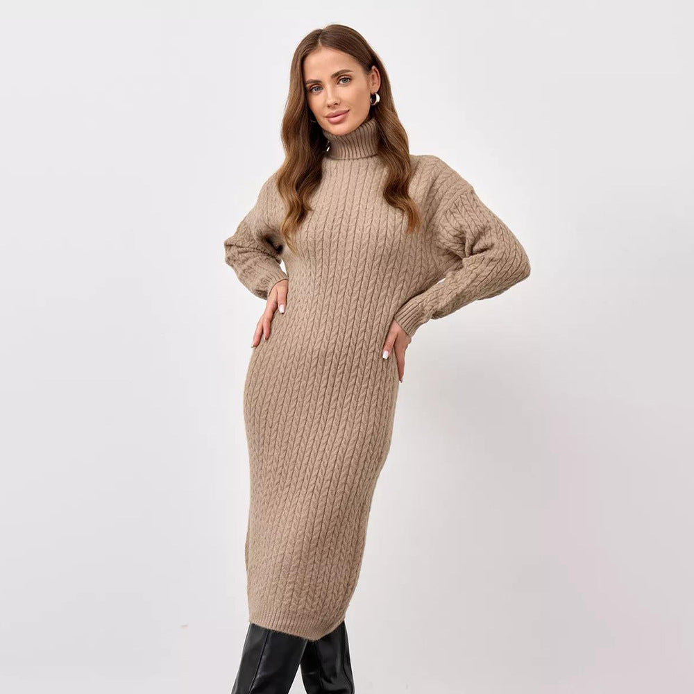 Kvinders chunky strikket turtleneck sweater med moderne kabelmønster og afslappet pasform Stilla