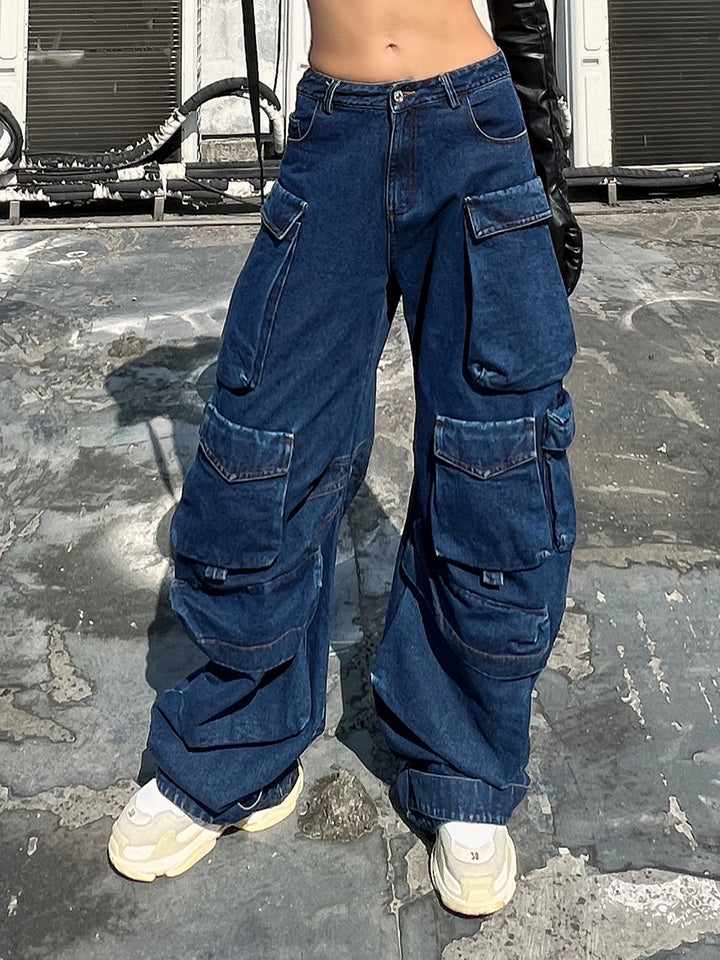 Dame Cargo-jeans med praktiske multifunktionstaske og løs pasform Stilla