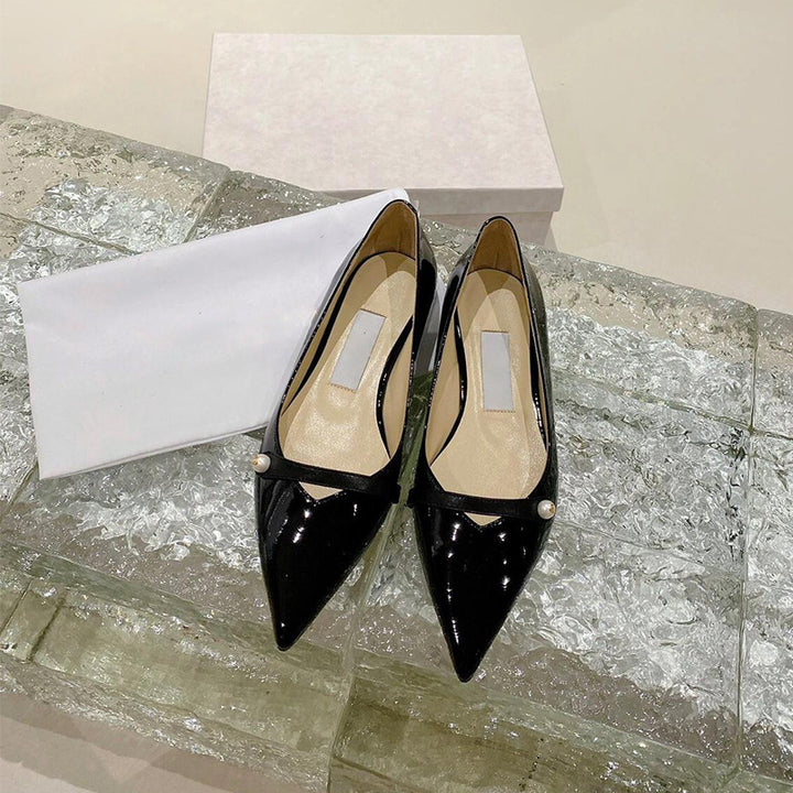 Damer Elegante Spids Tæer Flats med Perle Accent Stilla
