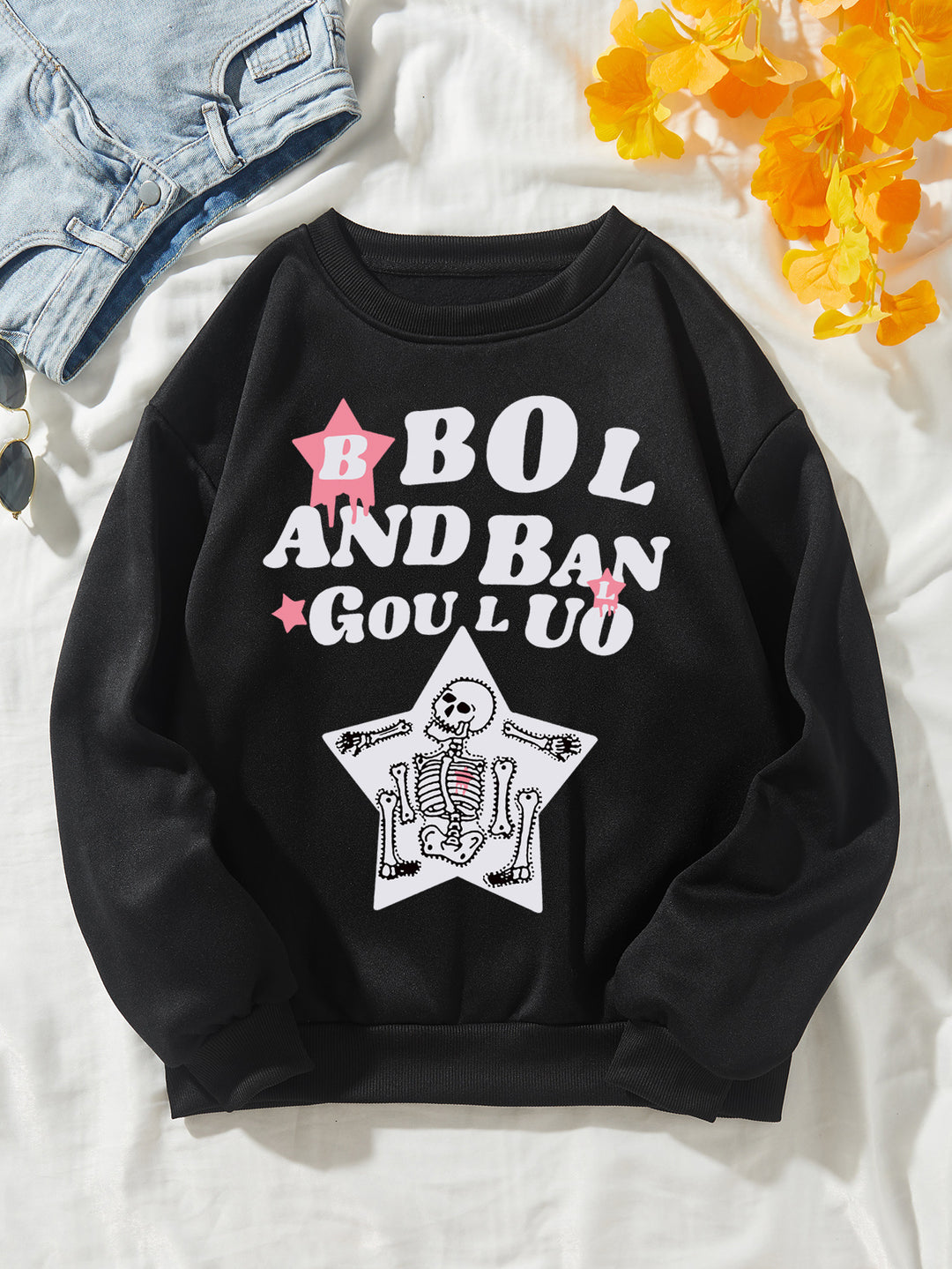 Kvinders afslappede sweatshirt med kreativ skeletdesign Skovae
