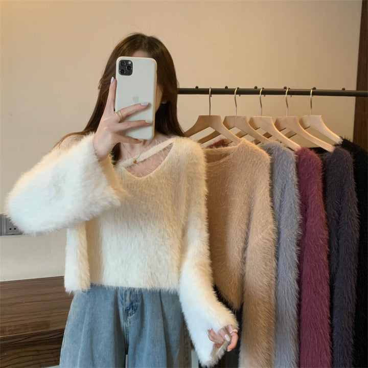Kvinders fluffy sweater med afslappet skær og dyb V-hals Stilla
