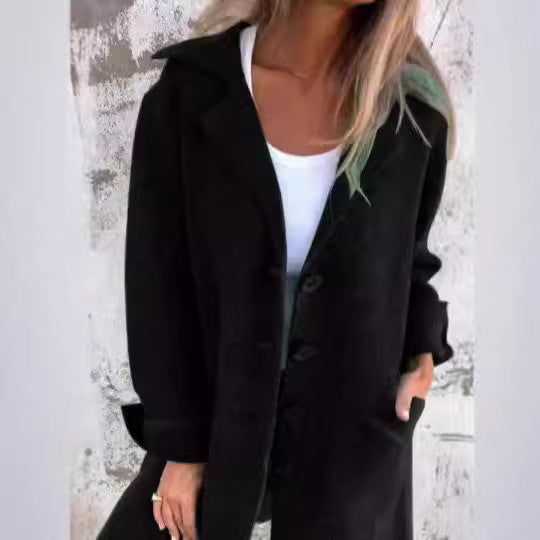 Dame Casual Uldfrakke med store lommer og dekorative knapper Stilla