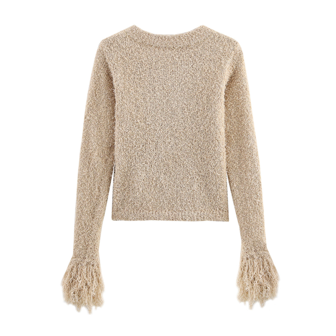 Femme Struktur Strik Cardigan med Frynsesleeve Stilla
