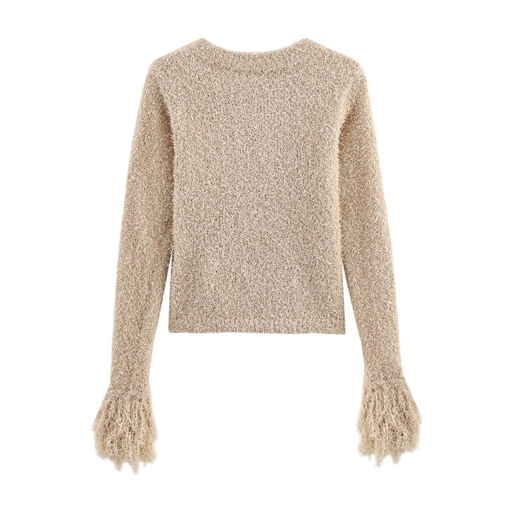 Femme Struktur Strik Cardigan med Frynsesleeve Stilla