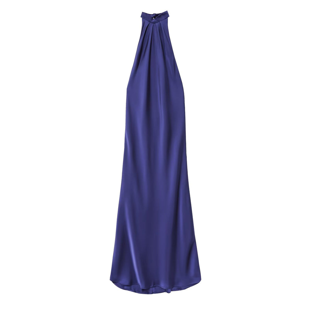Femme Halter Neck Satin Maxi Kjole Stilla