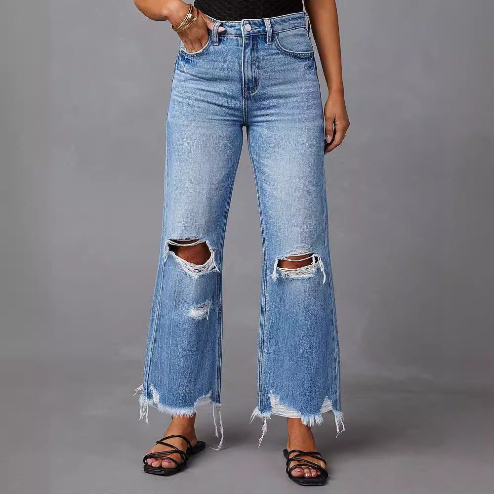 Dame Flared Jeans med Distressed-effekter og høj talje Stilla