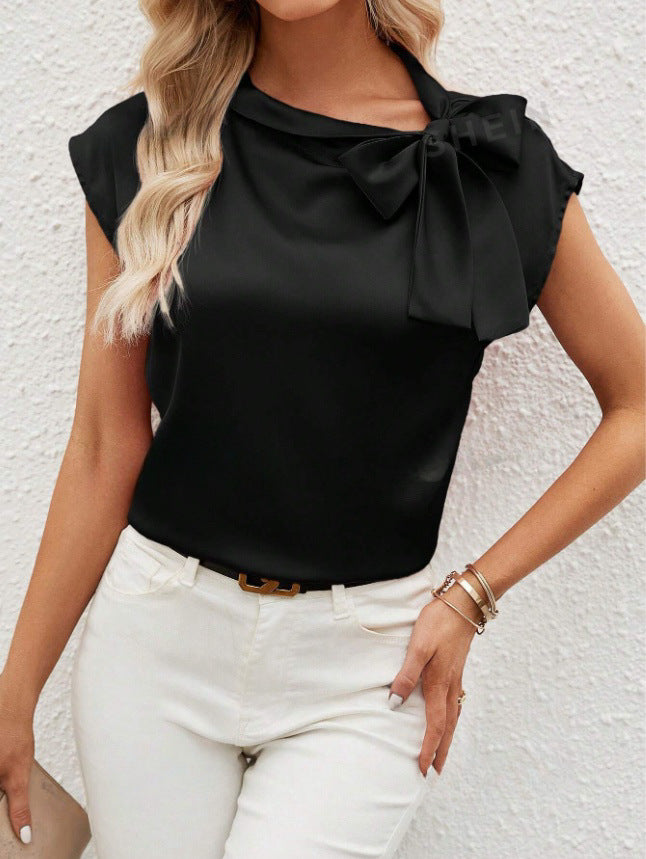 Dame Elegant Satinbluse med Sløjfedetalje Skovae