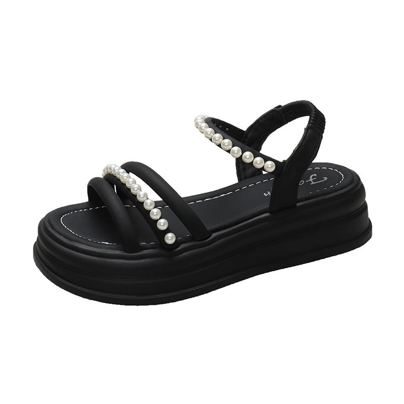 Dame Plateau-sandaler med perleprydet remdesign og skridsikker sål Stilla