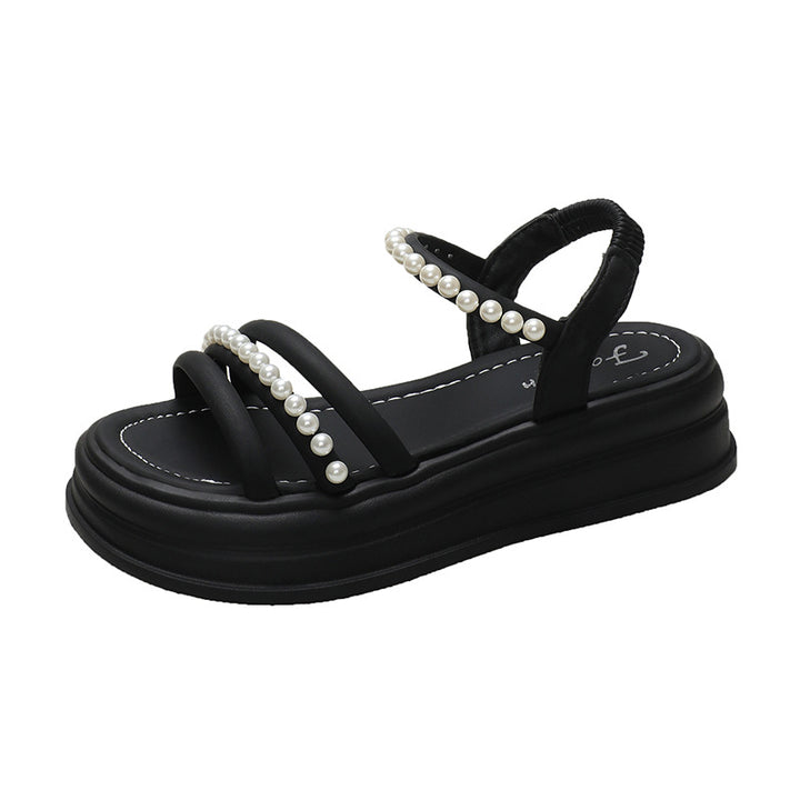 Dame Plateau-sandaler med perleprydet remdesign og skridsikker sål Stilla