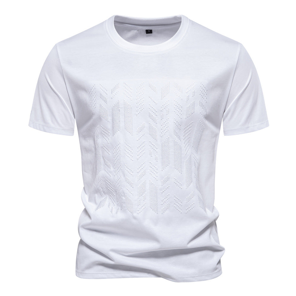 Herrer nan Rundhalsshirt i bomuldsblanding med geometrisk laserperforering og lige snit Skovae