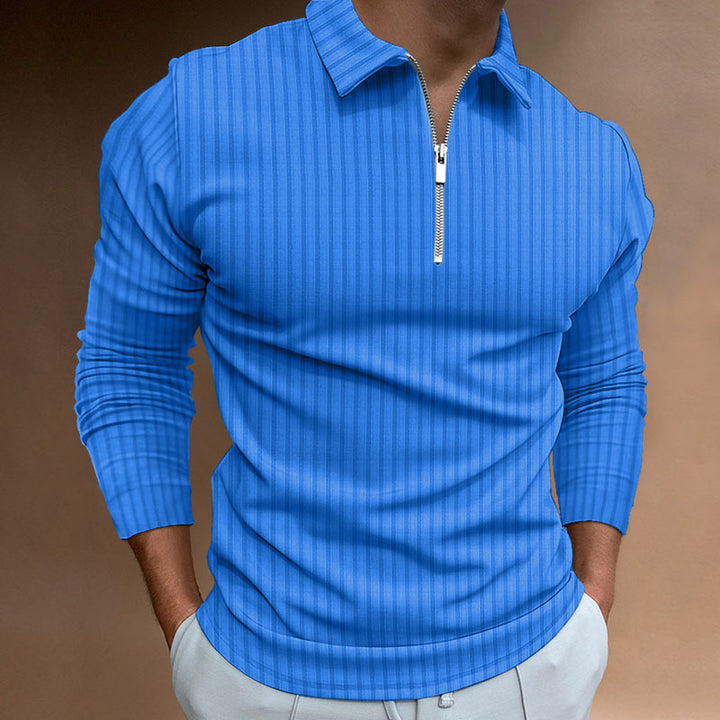 Herrer Langærmet Polo-Shirt med moderne Ståkrave og Lynlås Stilla