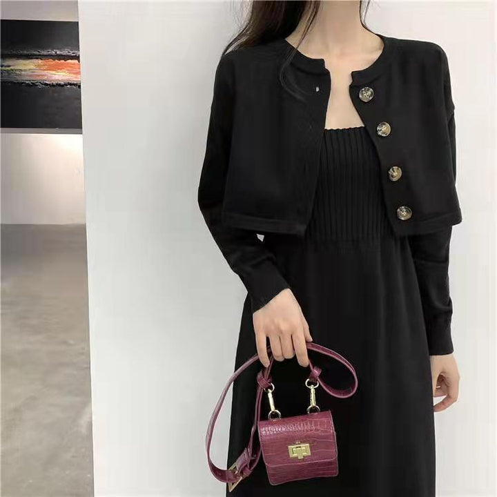 Femme Cozy Knit Midi Kjole og Cardigan Sæt Stilla