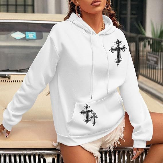 Kvinders Hoodie med Kunstnerisk Krydsdesign Skovae