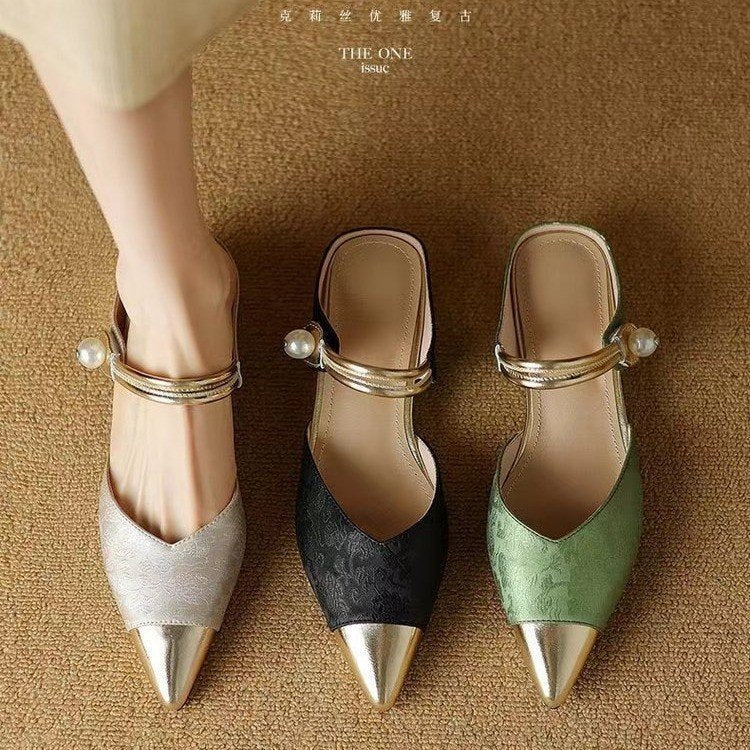 Dame elegante Slingback-pantoletten med fashionabel metalaccent og komfortabel blokhælhæl Stilla