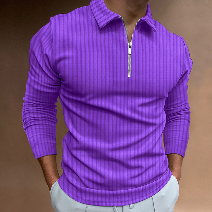 Herrer Langærmet Polo-Shirt med moderne Ståkrave og Lynlås Stilla