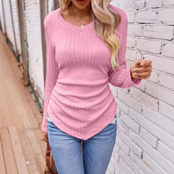 Dame viskose sweater med struktureret V-hals og fashionabel skæring Stilla