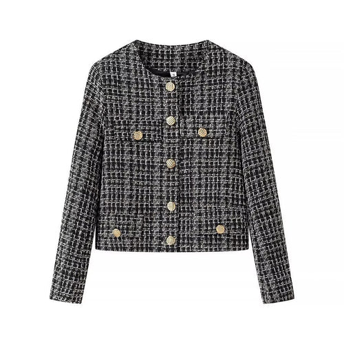 Dame elegant Tweed-jakke med gyldne knapper Stilla