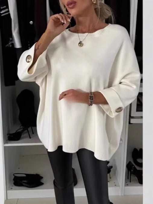 Dame Oversized Strikbluse med fashionable Ærmeopfoldninger Stilla