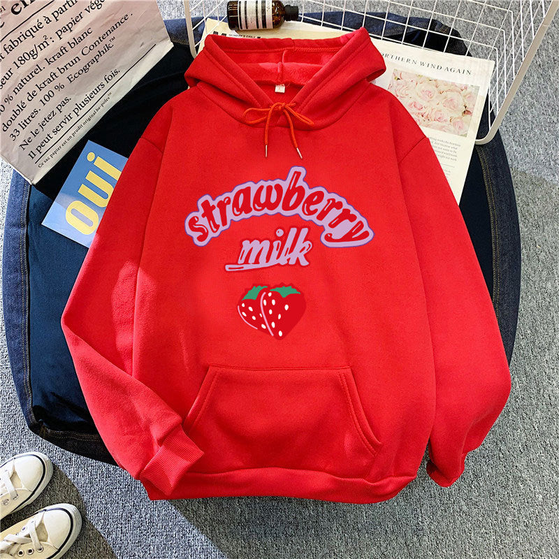 Dame hætte sweatshirt med munter jordbær mælk design Skovae