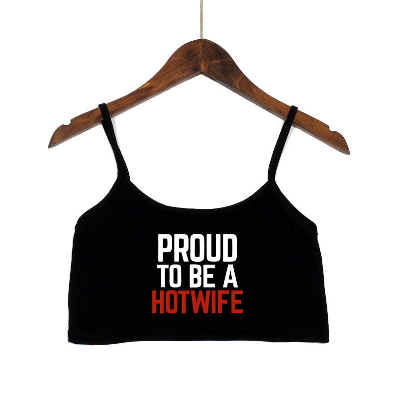 Dame Crop-top med moderne skrifttyper og justerbare stropper Skovae