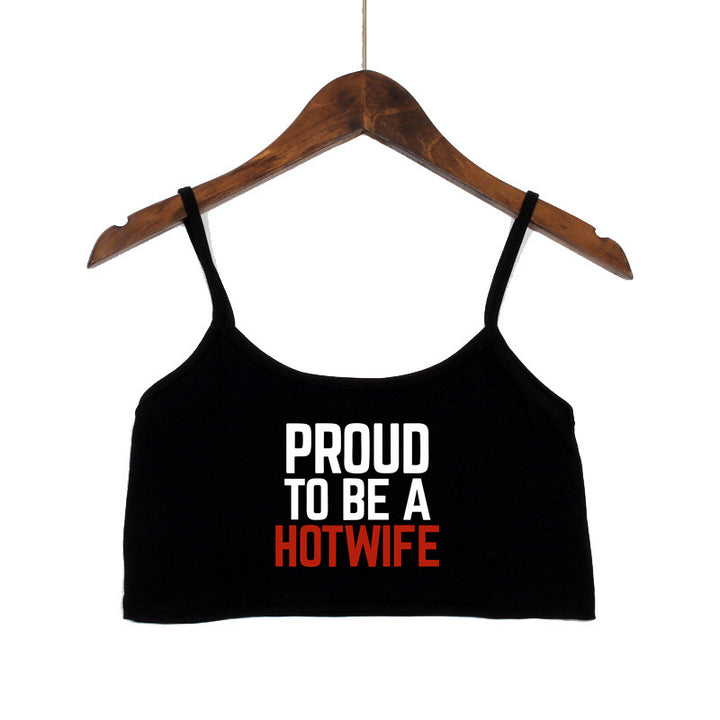 Dame Crop-top med moderne skrifttyper og justerbare stropper Skovae
