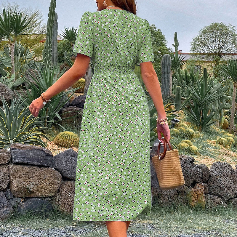 Dame Floral Wrap Midi Kjole med sidelukningsdetalje Stilla