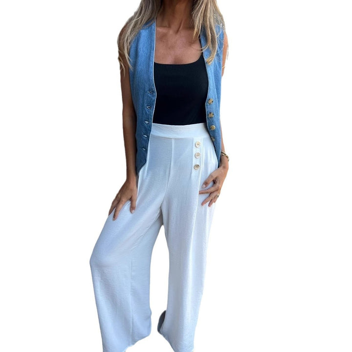 Dame High-Waist Palazzo-bukser med moderne knapdetaljer Stilla