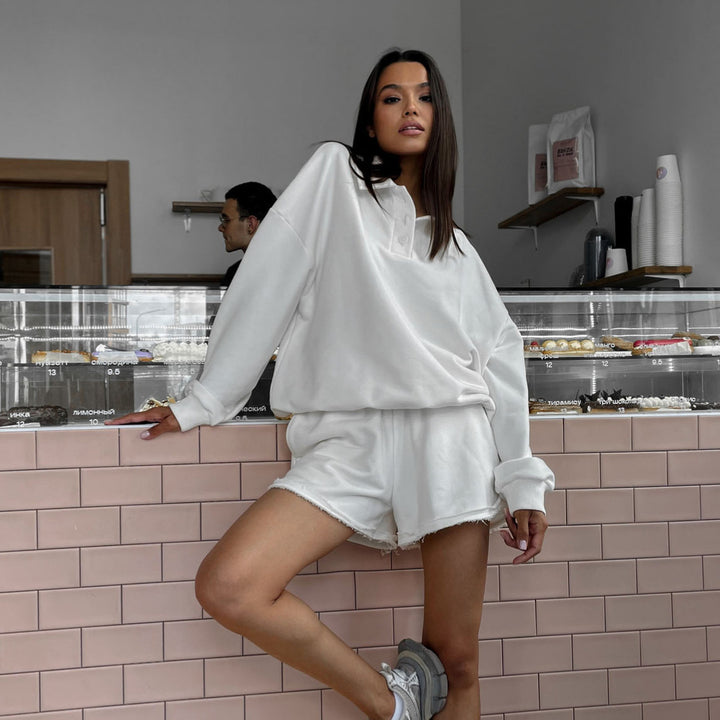 Kvinder trendy sweatshirt og shorts sæt
