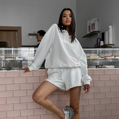 Kvinder trendy sweatshirt og shorts sæt
