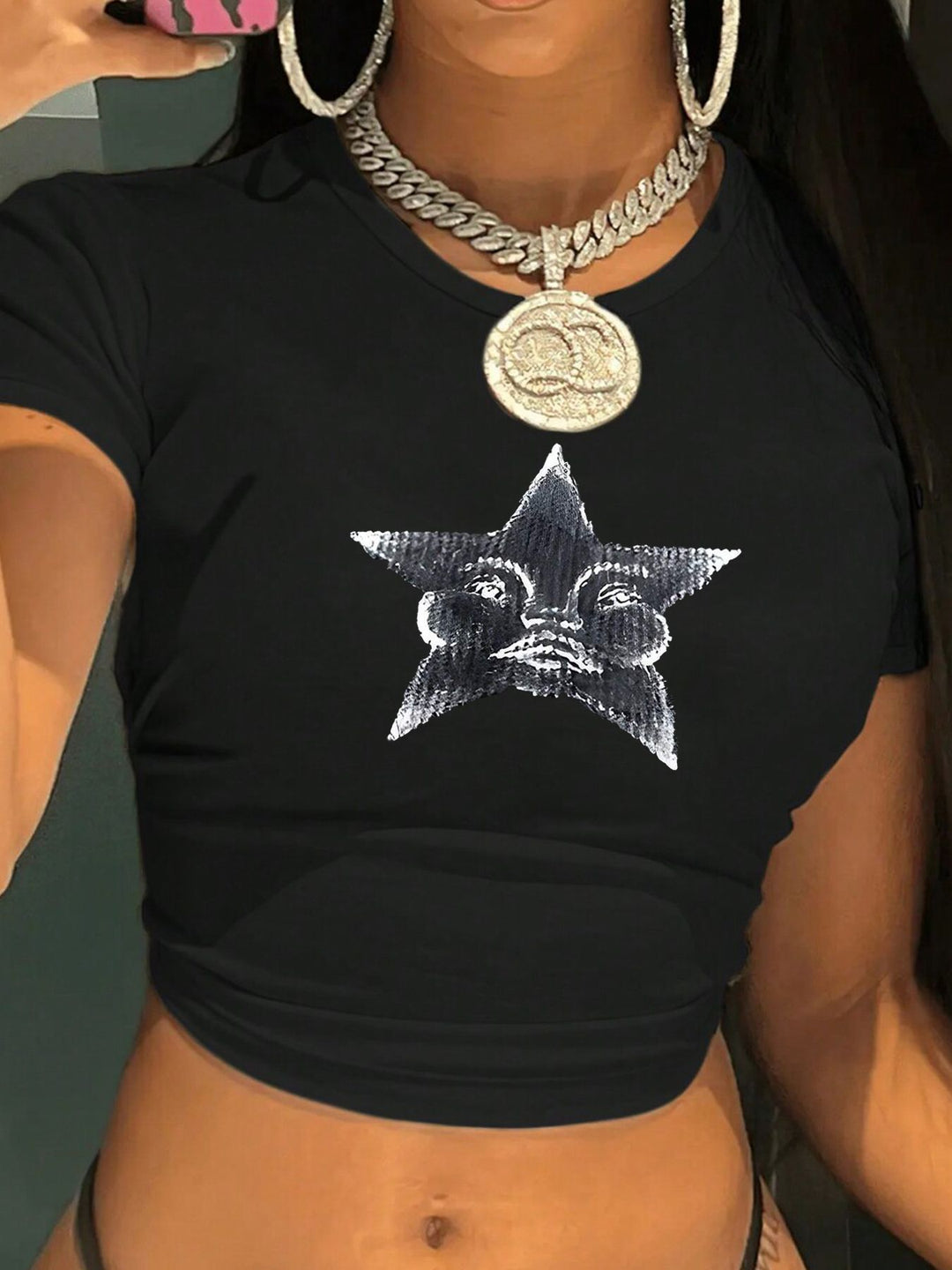 Dame Crop-T-shirt med kreativ telefon-design Skovae