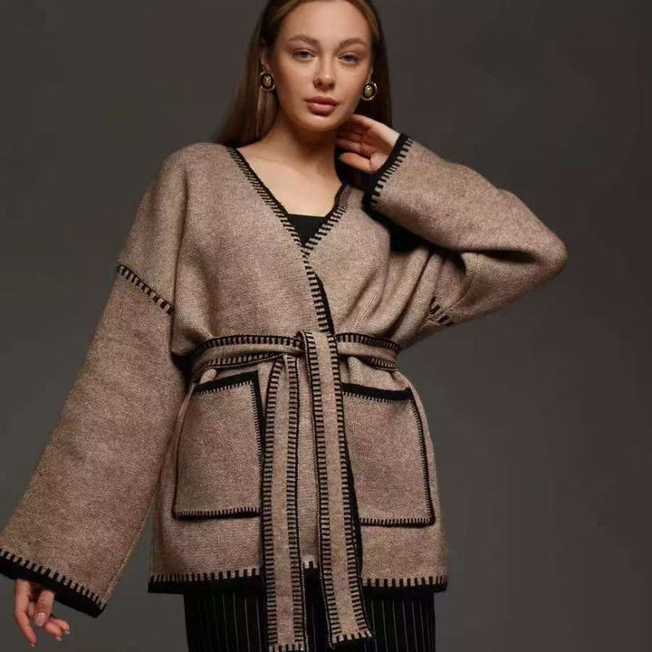 Femme Oversized Strikcardigan med bæltestedalje ved taljen Stilla