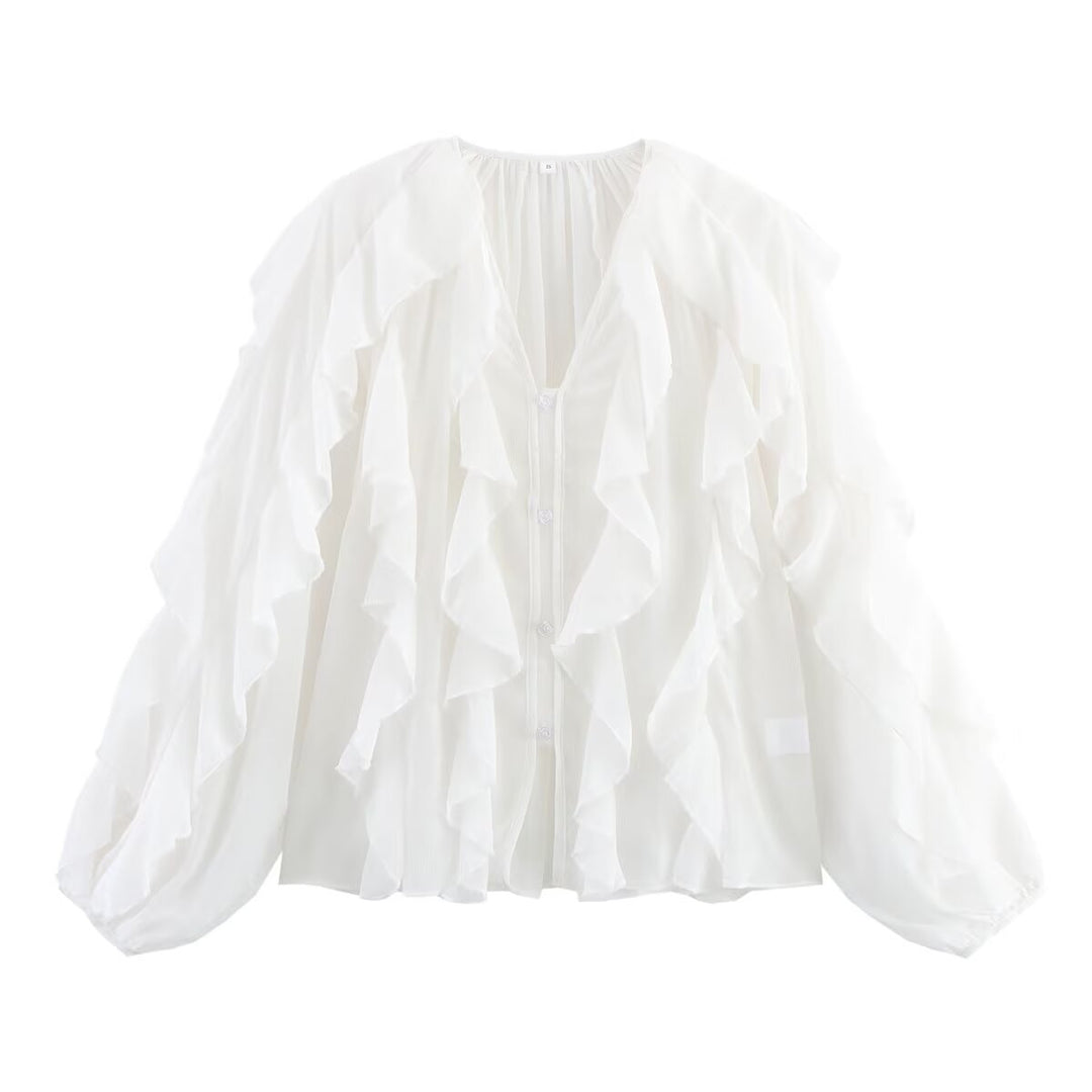 Dame Luftig Rynket Bluse med elegante Knapdetaljer Stilla