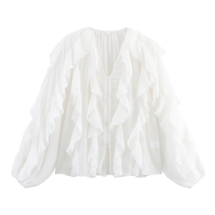 Dame Luftig Rynket Bluse med elegante Knapdetaljer Stilla