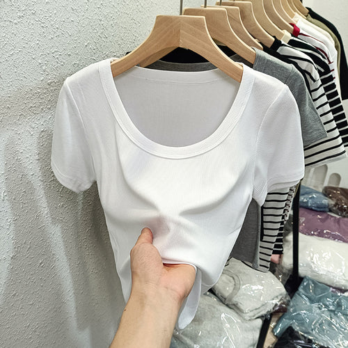 Femme Kortærmet Rib-Basic-T-Shirt Stilla