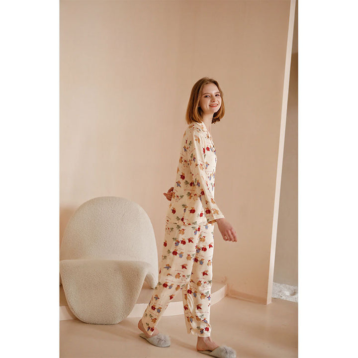 Damer Pyjamasæt med kreativt cartoonmotiv og elastiske shorts Stilla