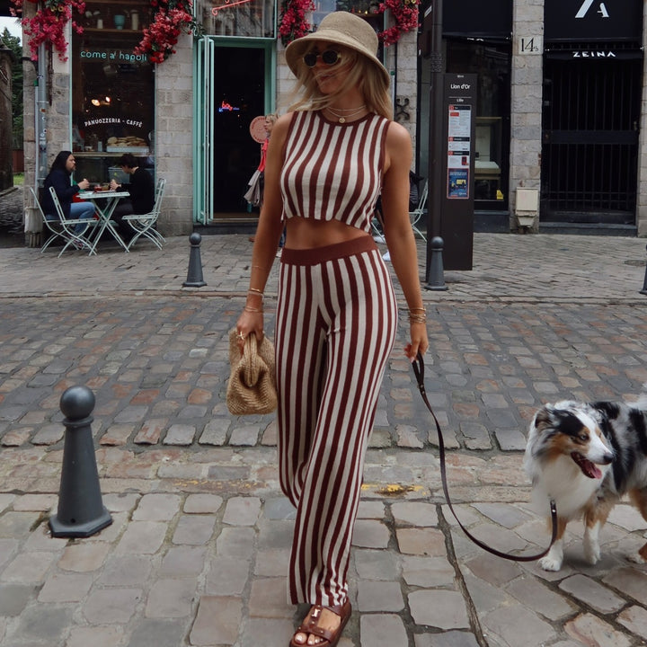 Dame casual jumpsuit med stribet design og høj talje Skovae