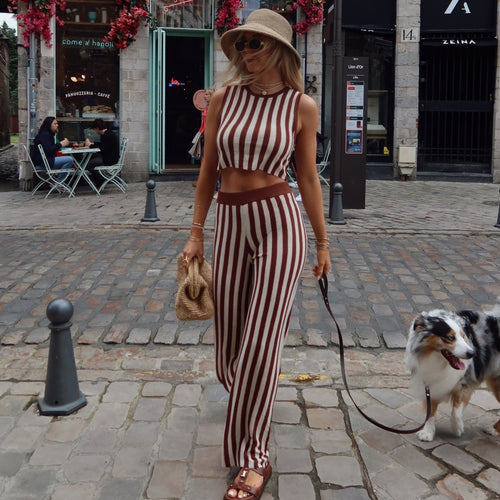 Dame casual jumpsuit med stribet design og høj talje Skovae