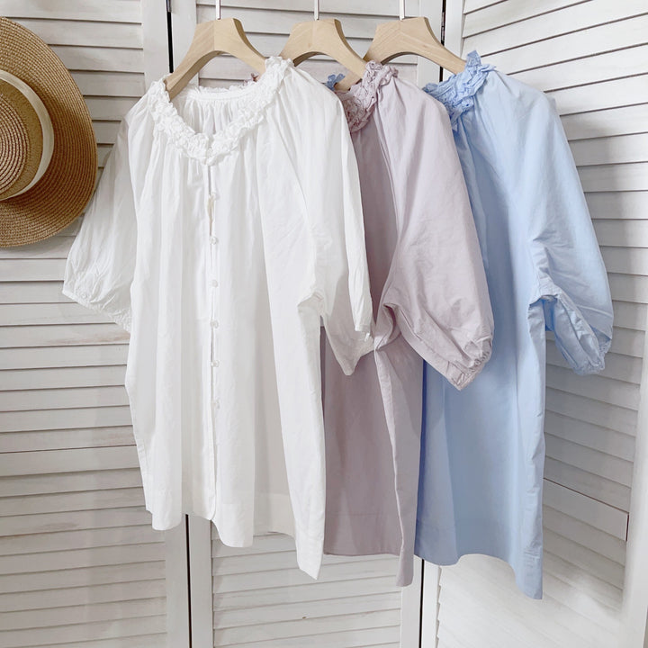 Femme Rynkehals Knap-Bluse Stilla
