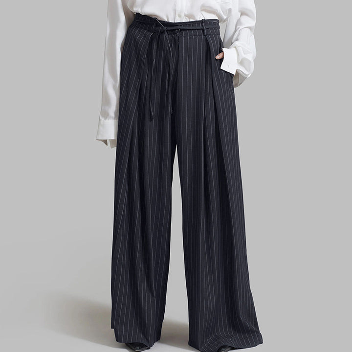Dame Bredsnit Bukser med Nålstriber og Elegant Pleats Stilla