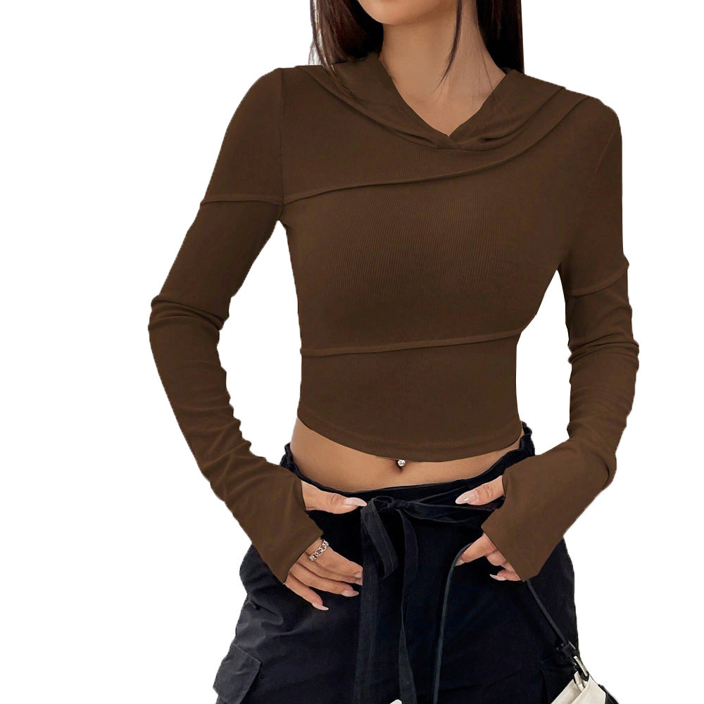 Kvinders crop top med elegant hætte-design og lange ærmer Stilla