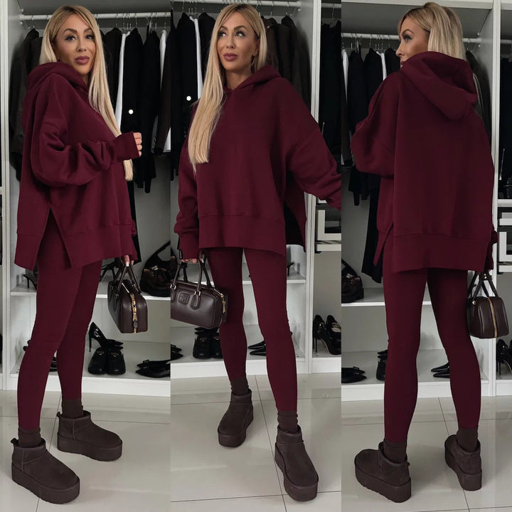 Stilla | Trendy Ensfarvet Trykt Hoodie Sæt