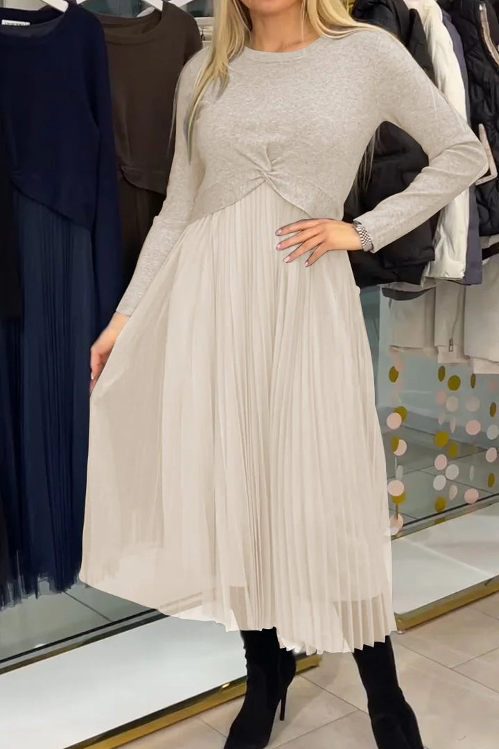 Dame Plisseret Midikjole med elegant Knotedesign Stilla