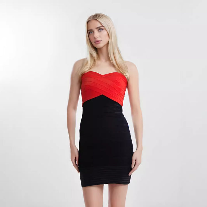 Dame Bodycon Kjole med skulderfri design og stilfulde farvekombinationer Stilla