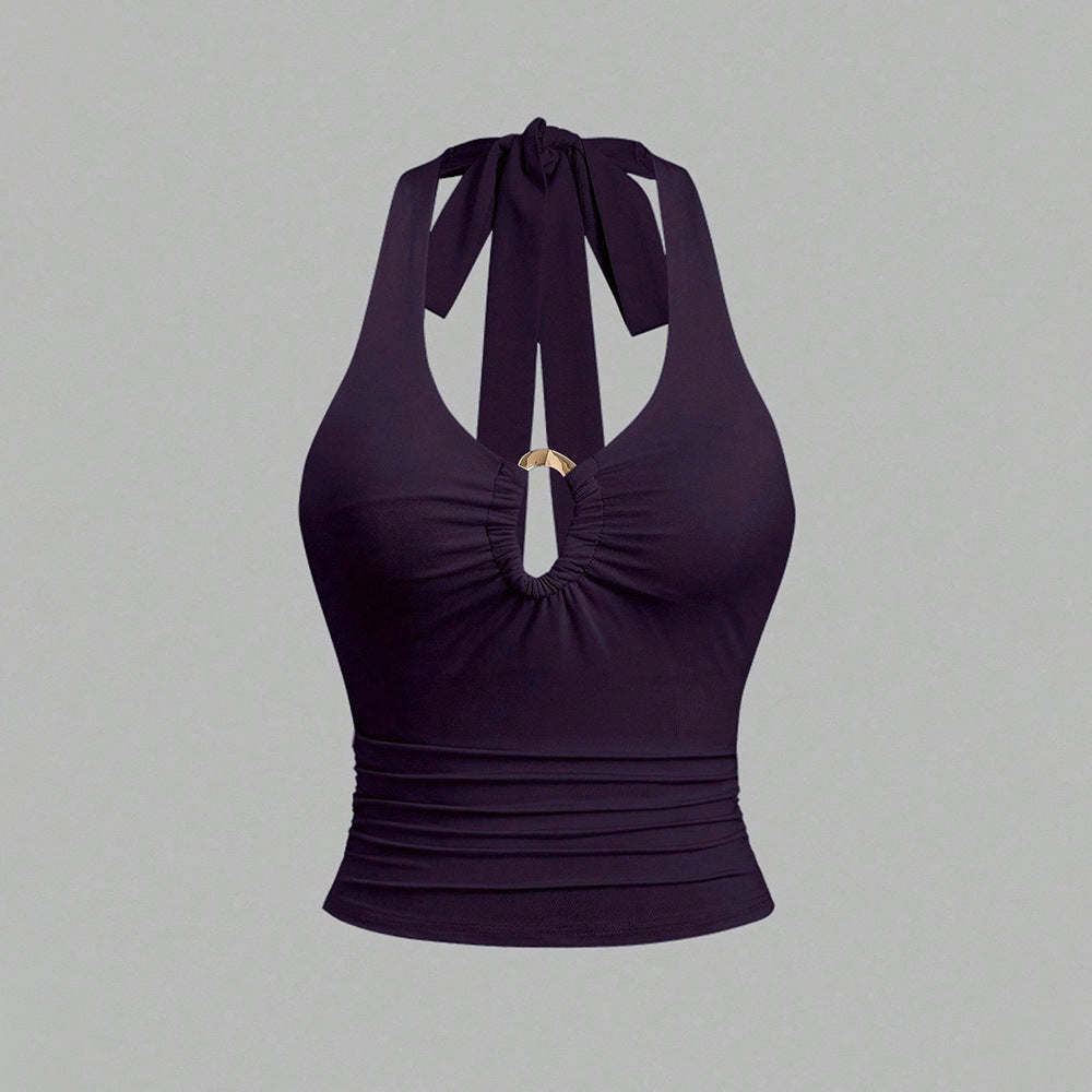 Kvindernes crop top med moderigtig halterneck design og chic bånd