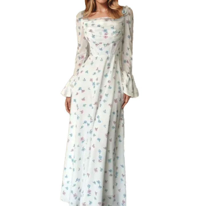 Damer Elegant Maxi Kjole med Blomster Applikationer og Voluminøse Ærmer Stilla