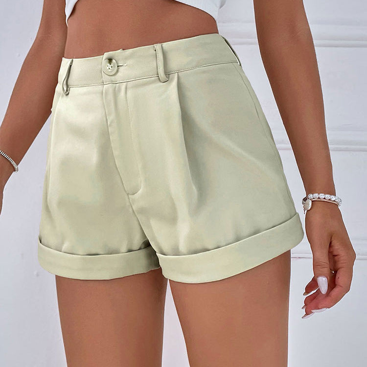 Dame elegant korte shorts med høj talje og omfoldet kant Skovae