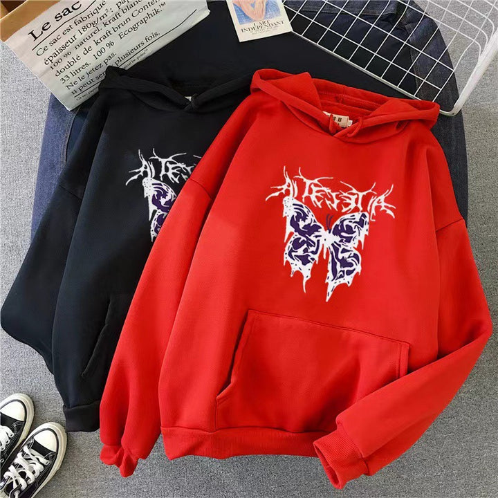 Kvinder's Hoodie med Kunstnerisk Sommerfugl Design Skovae