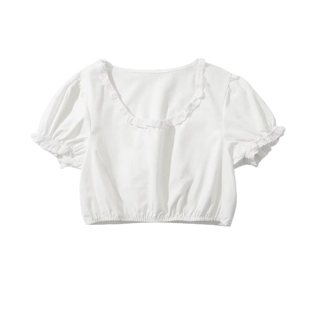 Femme Ruffles-kortærmet-crop-top med blonder Stilla