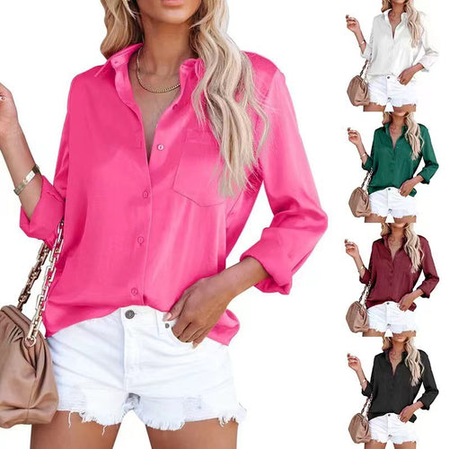 Dame Satin Bluse med elegant snit og brystlomme Stilla