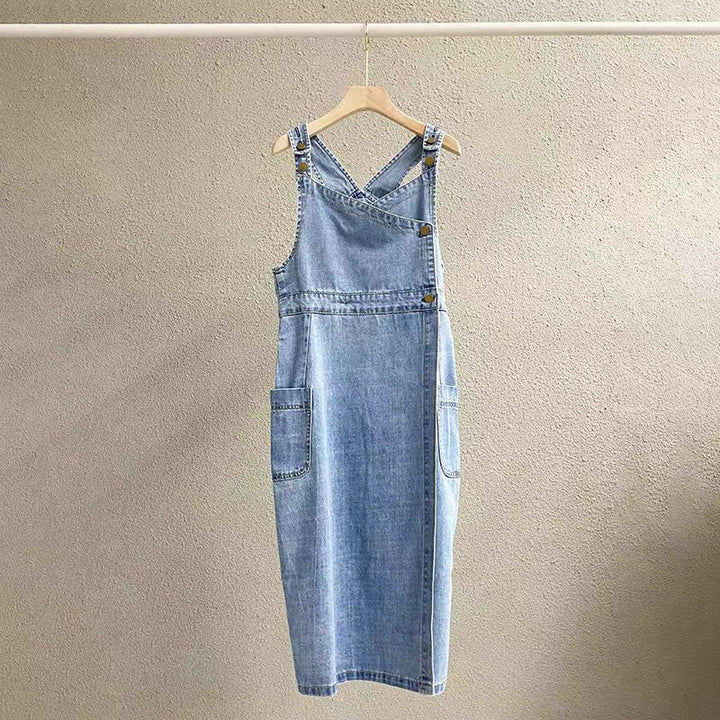 Dame Krydse-Ryg Denim Stropkjole Stilla